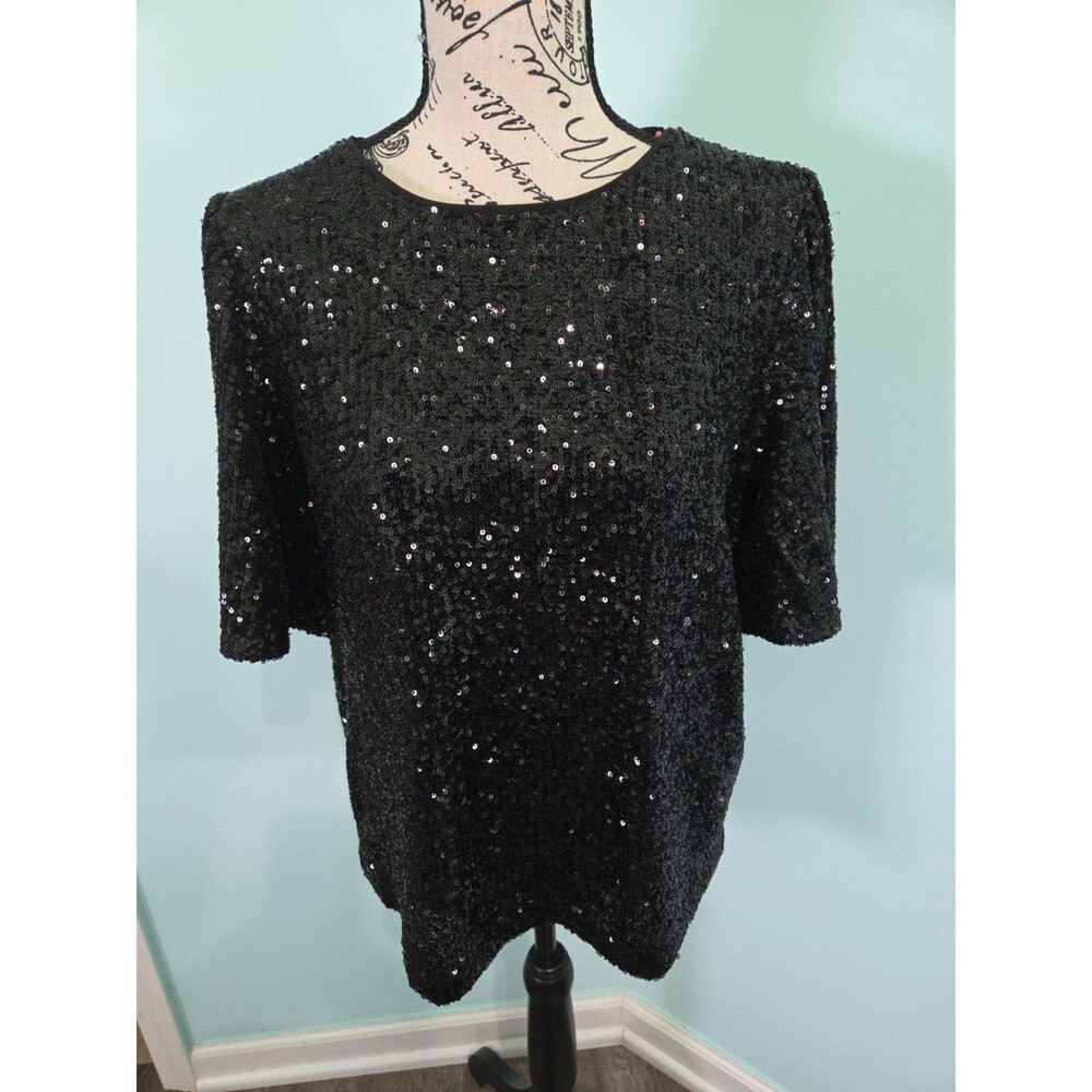 Draper james Flutter Sleeve Top in Sequins black large new with tags